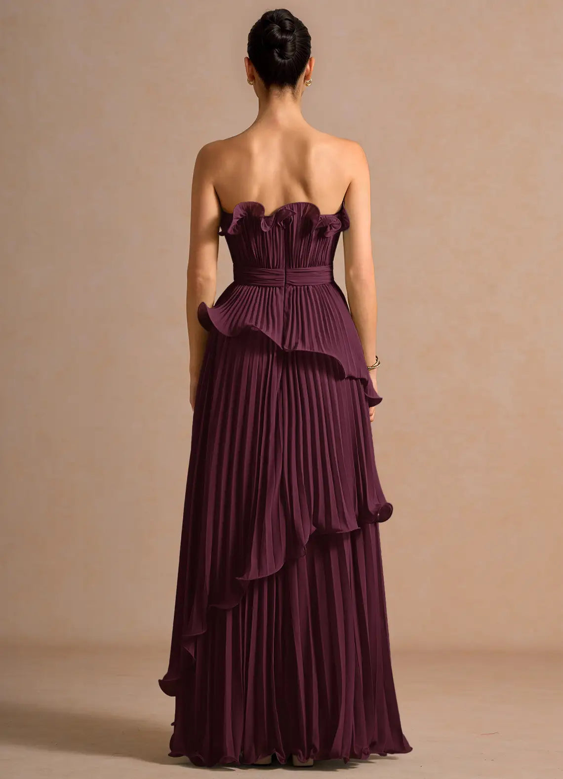 Plum Strapless Ruffled Floor-Length Wedding Dress - Yihuiw by Yihuiw