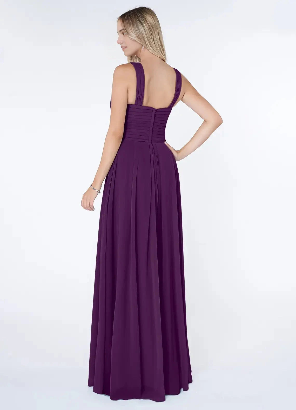 Plum Purple Crisscross Neck Evening Gown A-Line Pleated Chiffon Dress Bridesmaid Dresses by YiHuiw