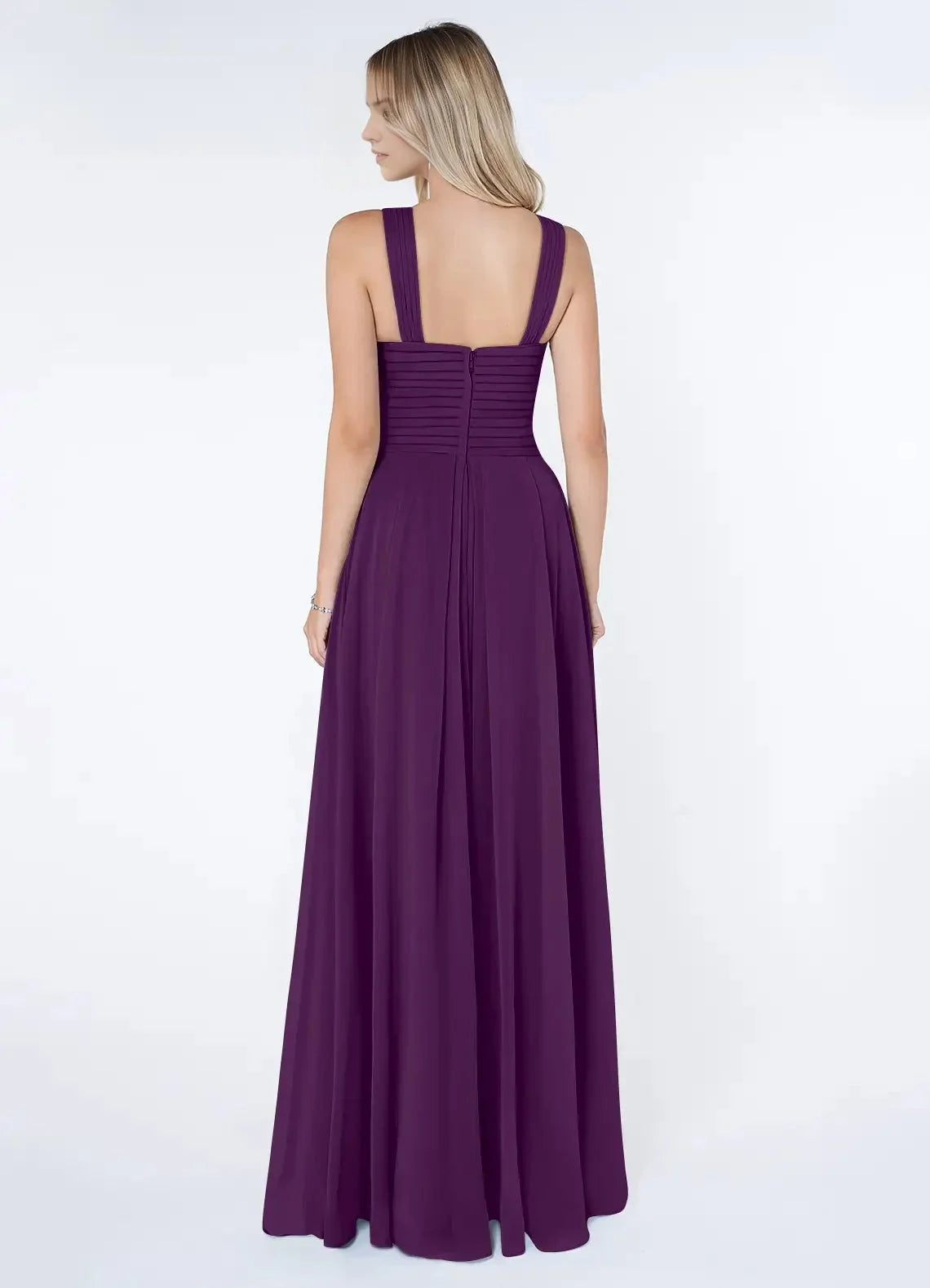 Plum Purple Crisscross Neck Evening Gown A-Line Pleated Chiffon Dress Bridesmaid Dresses by YiHuiw