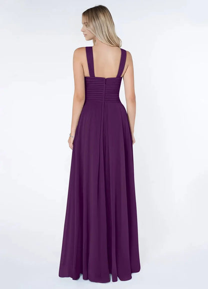 Plum Purple Crisscross Neck Evening Gown A-Line Pleated Chiffon Dress Bridesmaid Dresses by YiHuiw