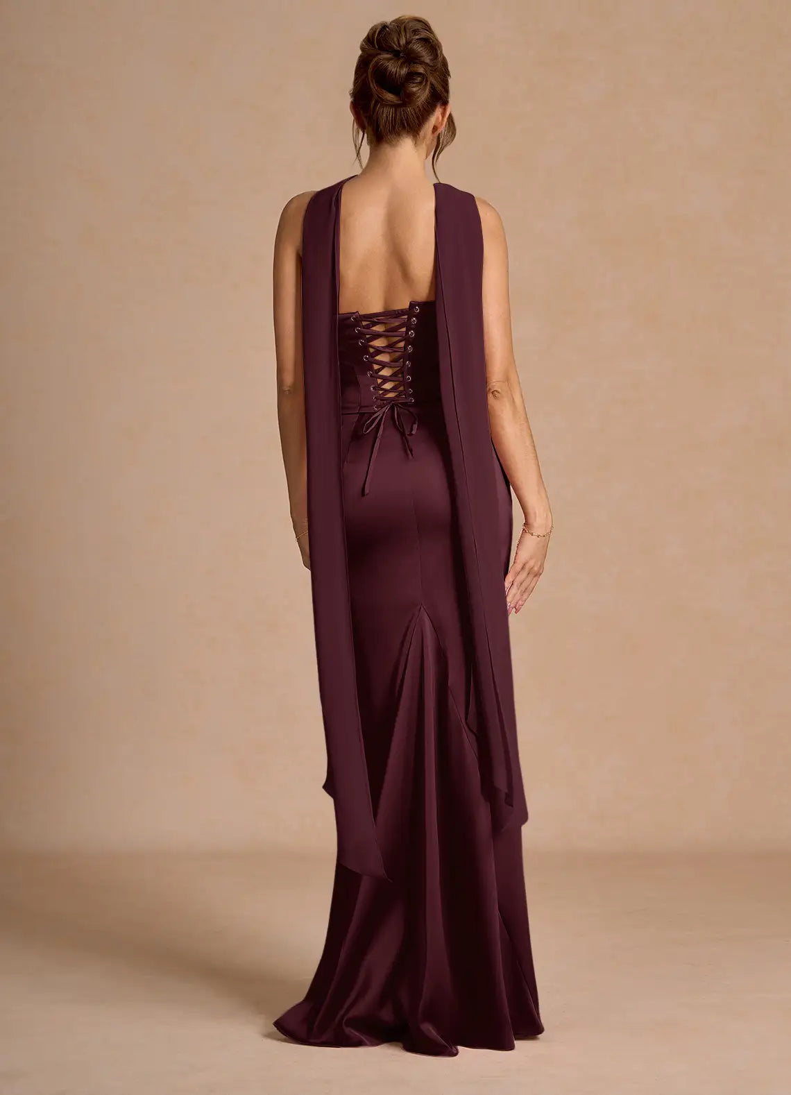 Plum Mermaid Strapless Lace-Up Back Floor-Length Wedding Dress - Yihuiw by Yihuiw