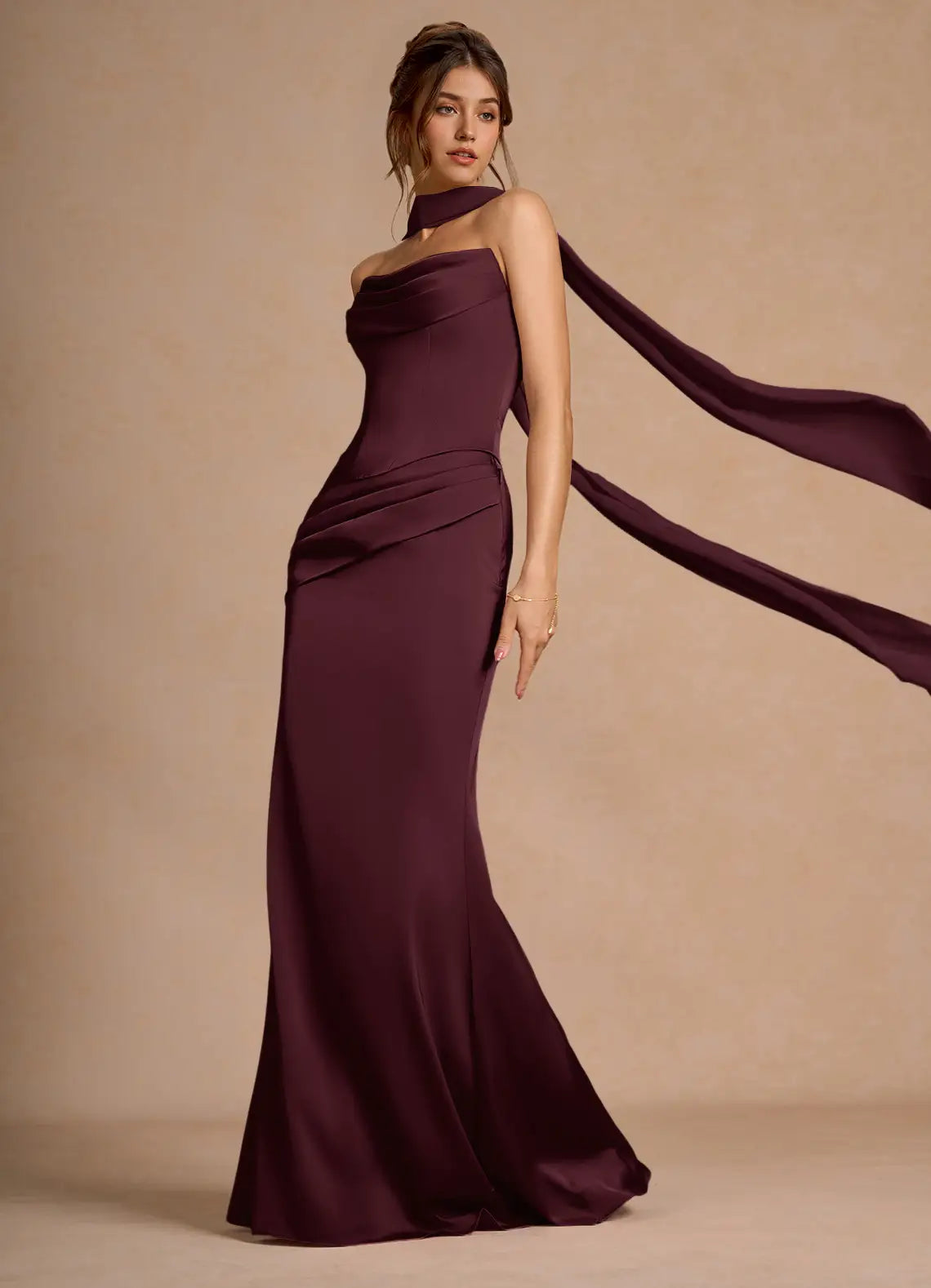 Plum Mermaid Strapless Lace-Up Back Floor-Length Wedding Dress - Yihuiw by Yihuiw
