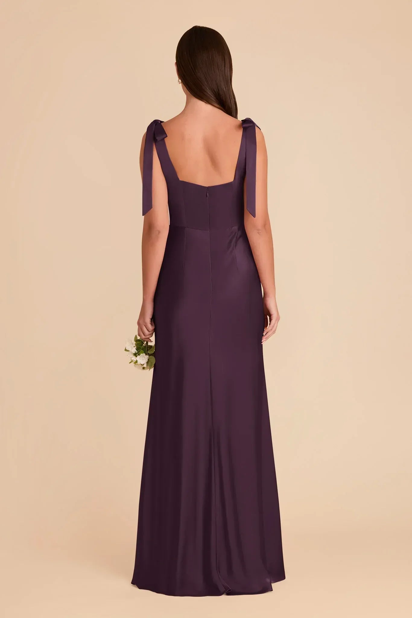 Plum Mermaid Square Neck Satin High Slit Wedding Dress - Yihuiw by Yihuiw