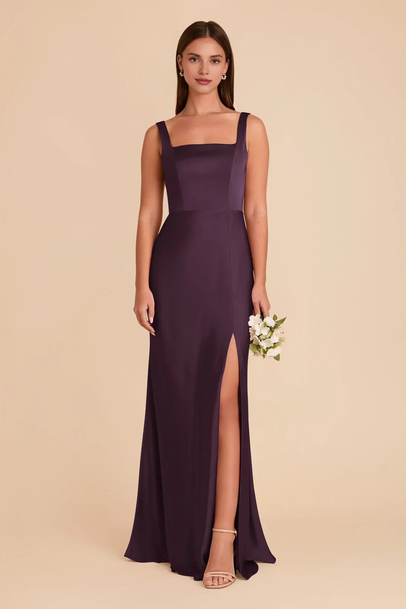 Plum Mermaid Square Neck Satin High Slit Wedding Dress - Yihuiw by Yihuiw