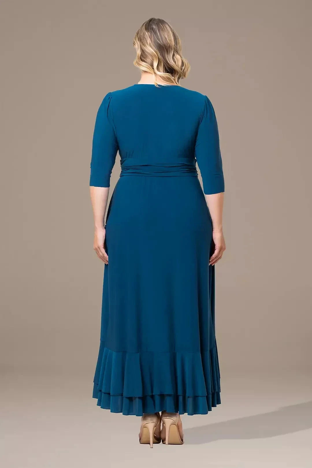 Plus Size Charming A Line V Neck Three Quarter Sleeve Plain Back High Low Mother of the Bride Dress by YiHuiw