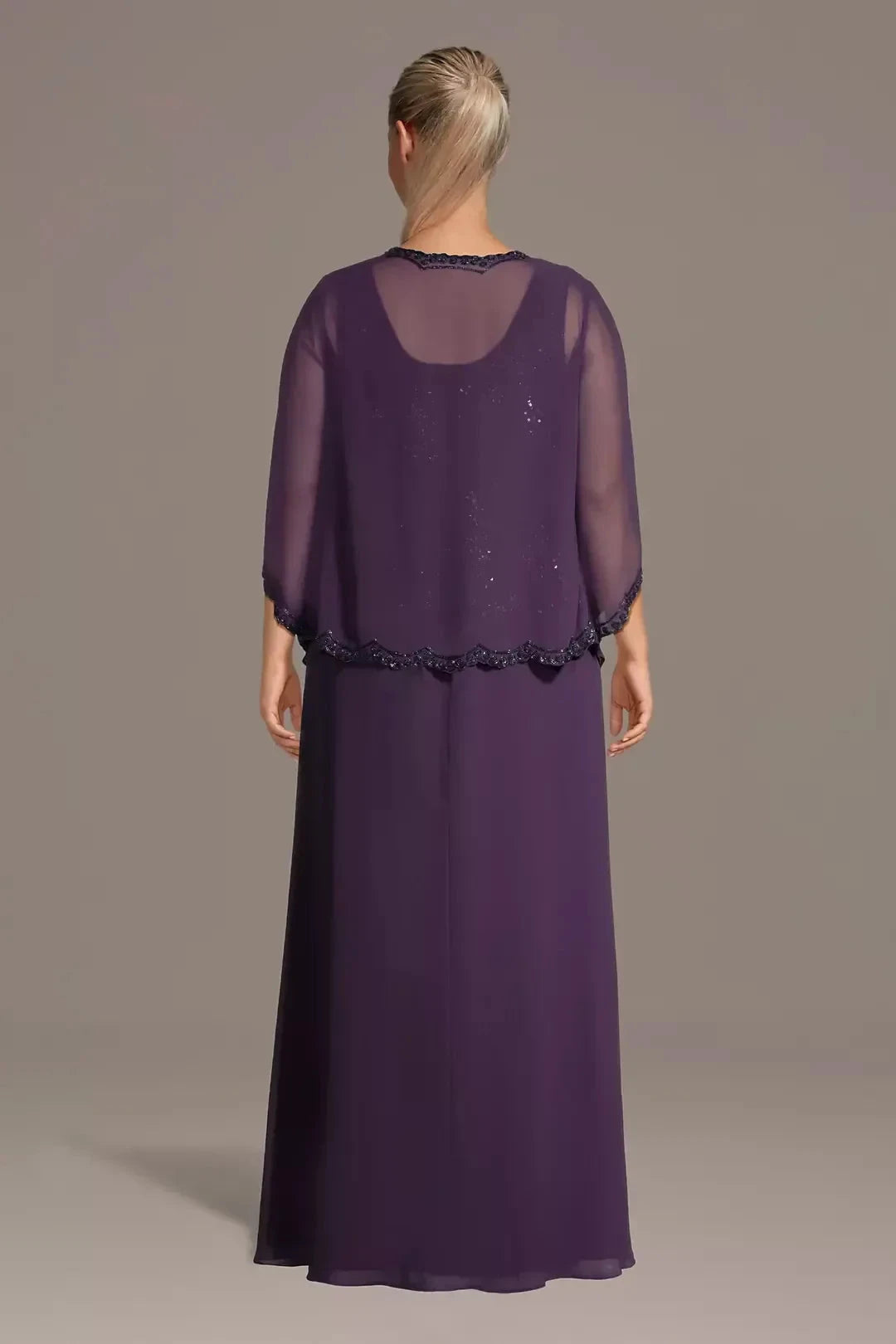 Plus Size Dazzling A Line Scoop Neck Cape Sleeve Beaded Back Floor Length Mother of the Bride Dress by YiHuiw