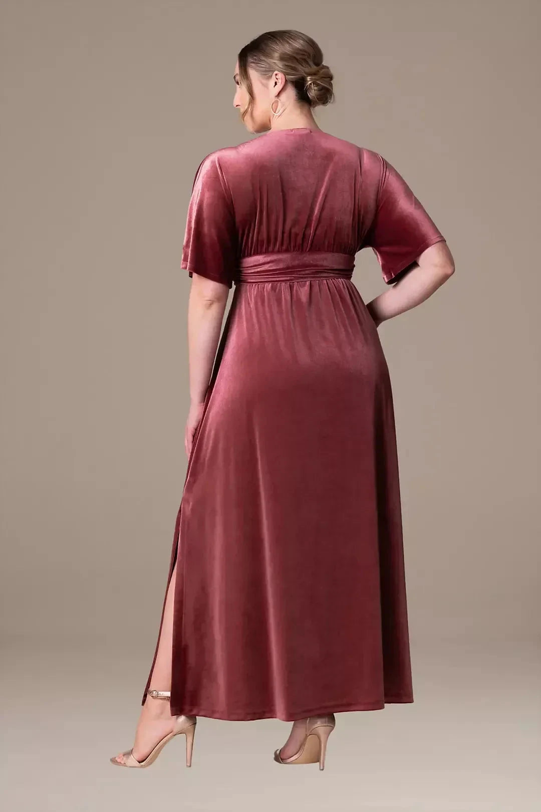 Plus Size Elegant A Line V Neck Short Sleeve Plain Back Floor Length Mother of the Bride Dress by YiHuiw