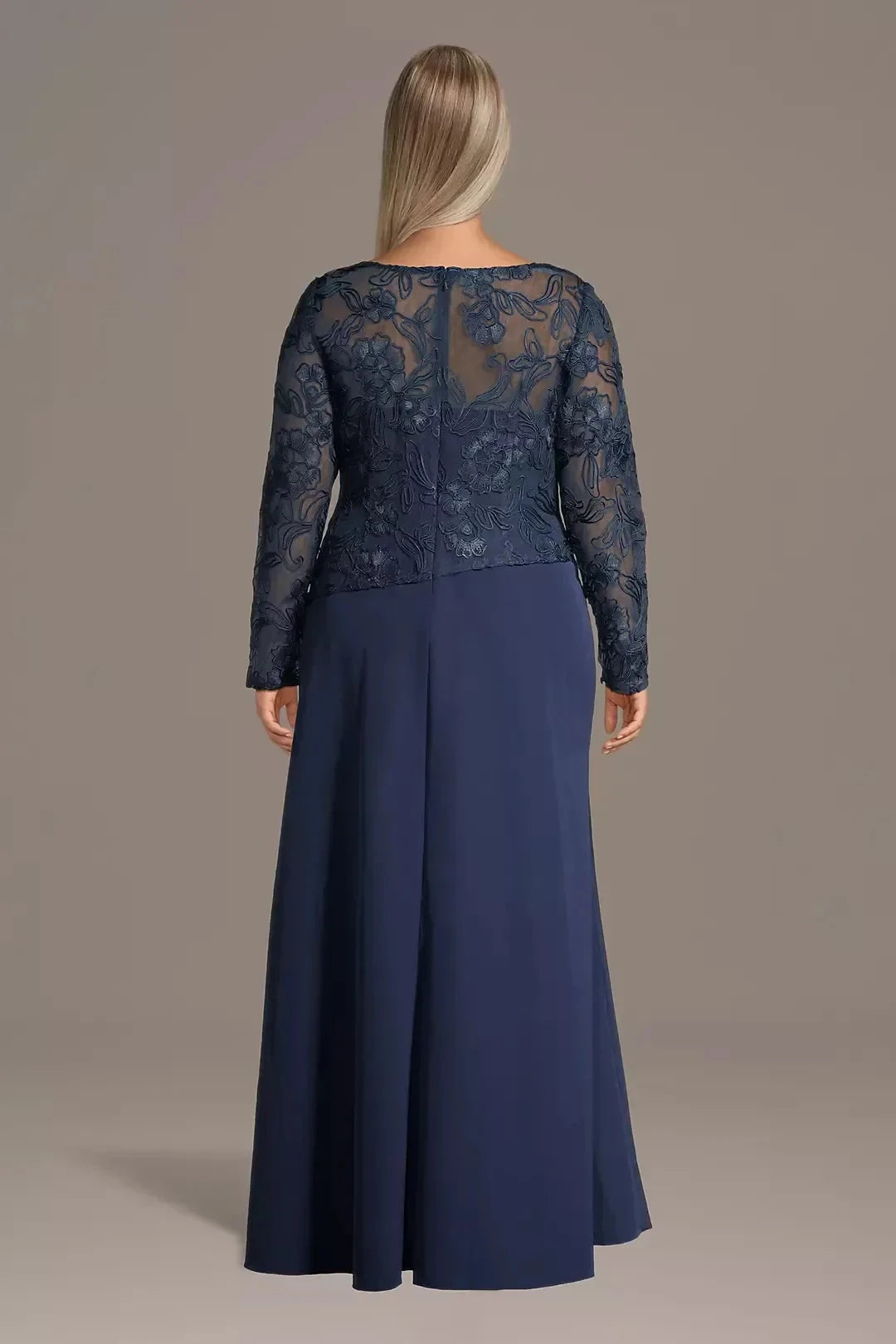 Plus Size Graceful A Line Boat Neck Long Sleeve Lace Back Floor Length Mother of the Bride Dress by YiHuiw