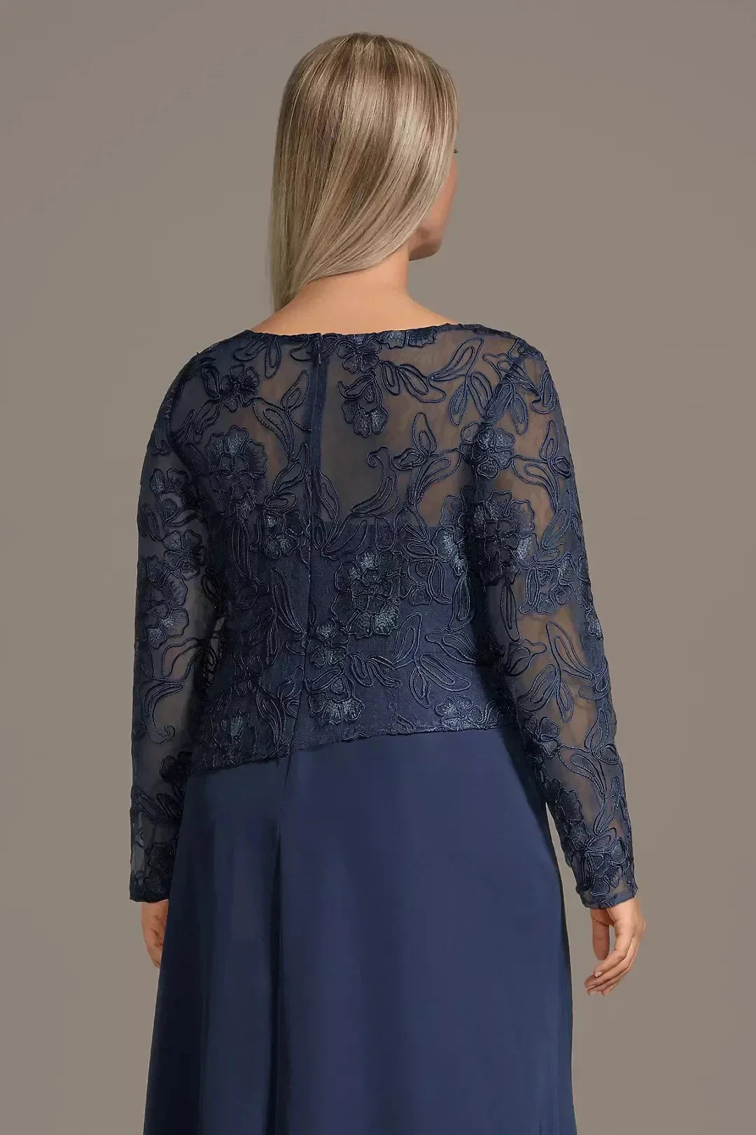 Plus Size Graceful A Line Boat Neck Long Sleeve Lace Back Floor Length Mother of the Bride Dress by YiHuiw