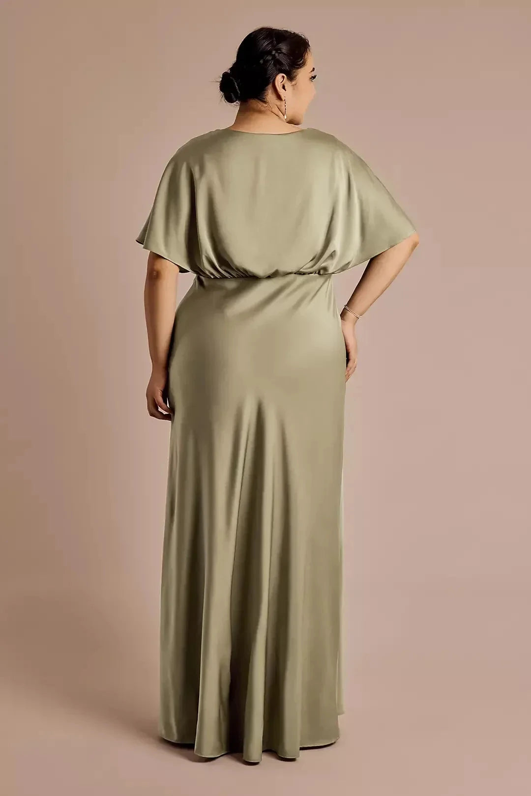 Plus Size Graceful A Line V Neck Dolman Sleeve Ruched Back Floor Length Mother of the Bride Dress by YiHuiw