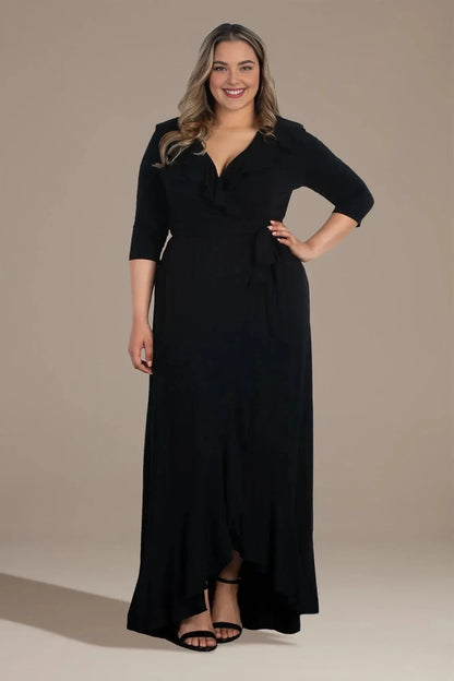 Plus Size Graceful A Line V Neck Three Quarter Sleeve Plain Back High Low Mother of the Bride Dress by YiHuiw