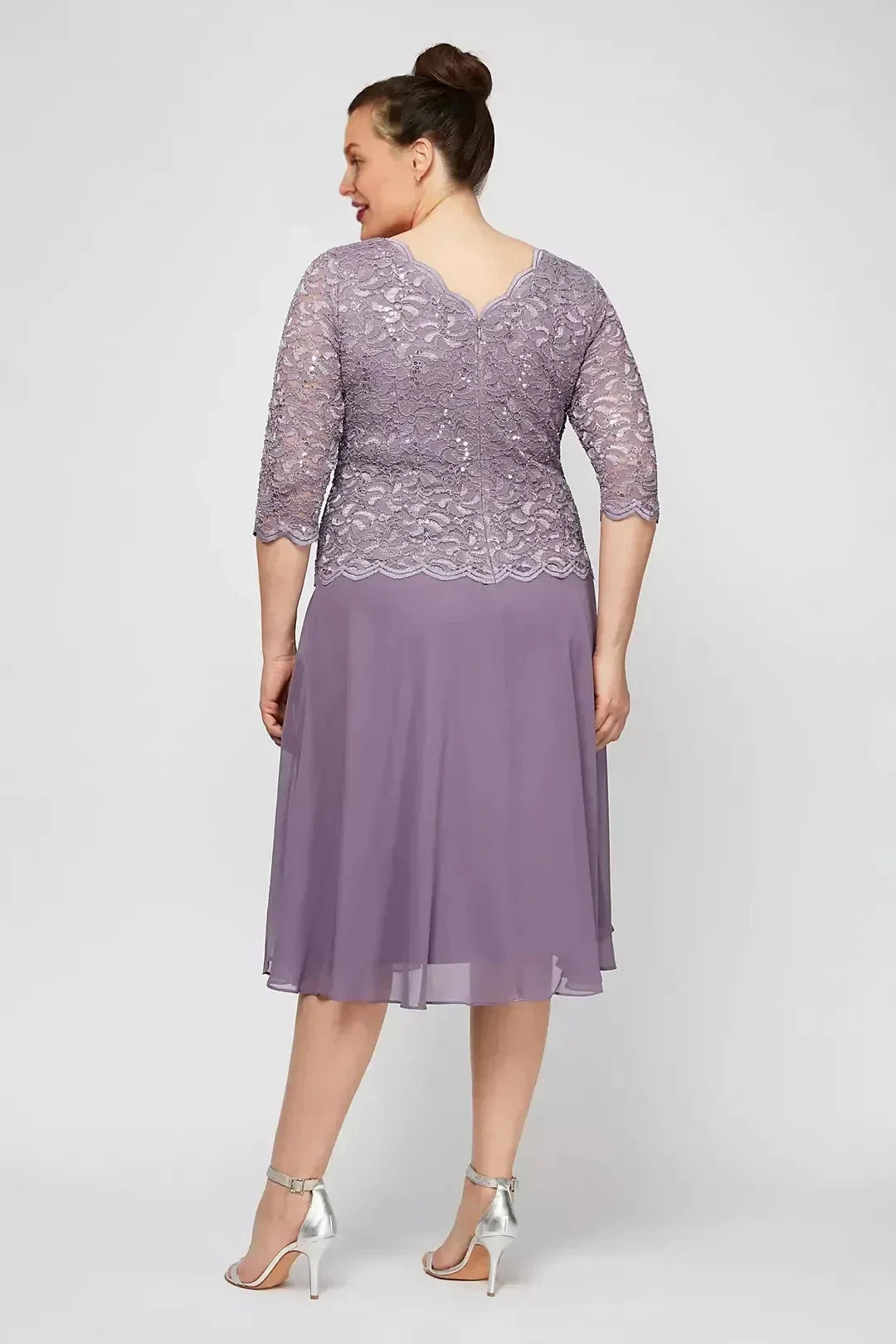 Plus Size Graceful Two Piece Crew Neck Three Quarter Sleeve Lace Back Midi Length Mother of the Bride Dress by YiHuiw