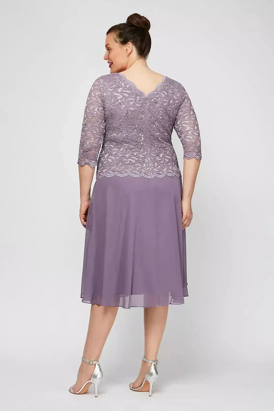 Plus Size Graceful Two Piece Crew Neck Three Quarter Sleeve Lace Back Midi Length Mother of the Bride Dress by YiHuiw