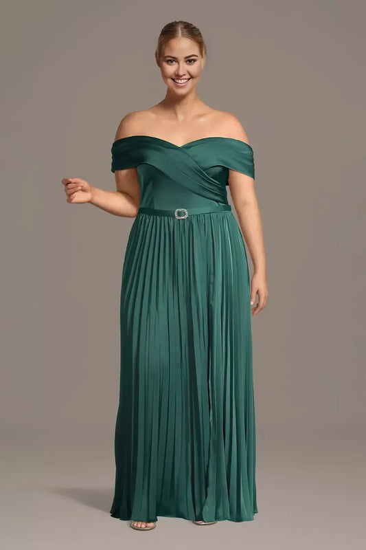 Plus Size Lovely A Line Off Shoulder Sleeveless Belted Back Floor Length Mother of the Bride Dress by YiHuiw