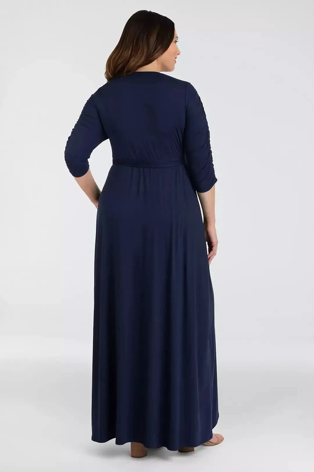 Plus Size Polished A Line V Neck Three Quarter Sleeve Plain Back High Low Mother of the Bride Dress by YiHuiw