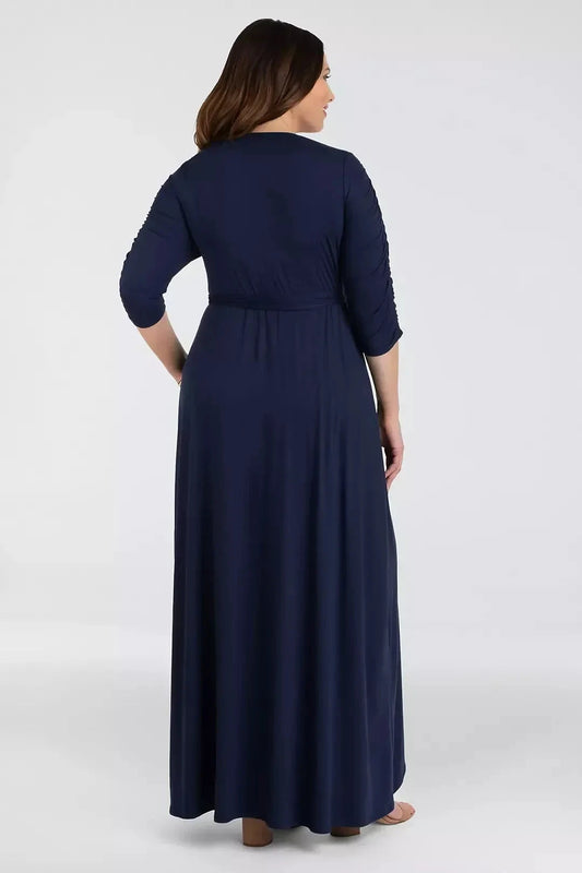 Plus Size Polished A Line V Neck Three Quarter Sleeve Plain Back High Low Mother of the Bride Dress by YiHuiw