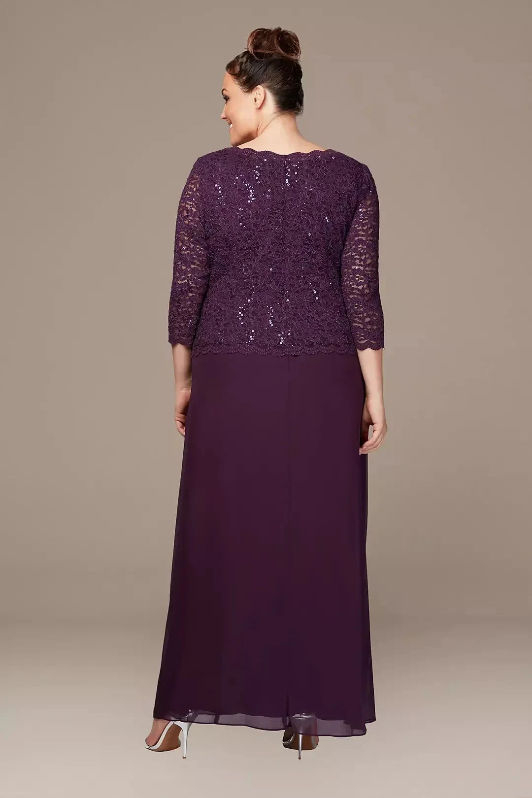 Plus Size Polished Two Piece Boat Neck Three Quarter Sleeve Lace Back Floor Length Mother of the Bride Dress by YiHuiw