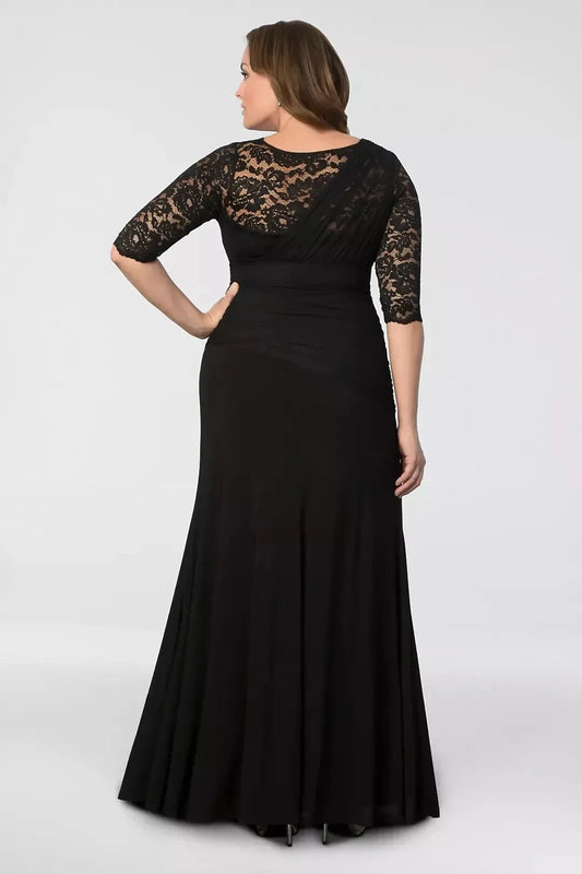 Plus Size Regal Mermaid V Neck Three Quarter Sleeve Lace Back Floor Length Mother of the Bride Dress by YiHuiw