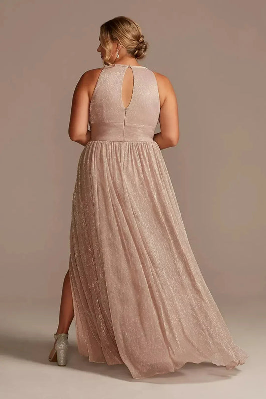 Plus Size Splendid A Line Halter Neck Sleeveless Keyhole Back Floor Length Mother of the Bride Dress by YiHuiw