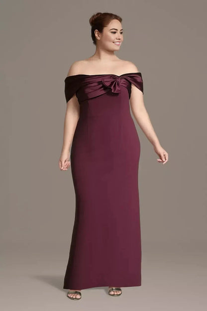 Plus Size Stunning Mermaid Off Shoulder Sleeveless Bow Back Floor Length Mother of the Bride Dress by YiHuiw