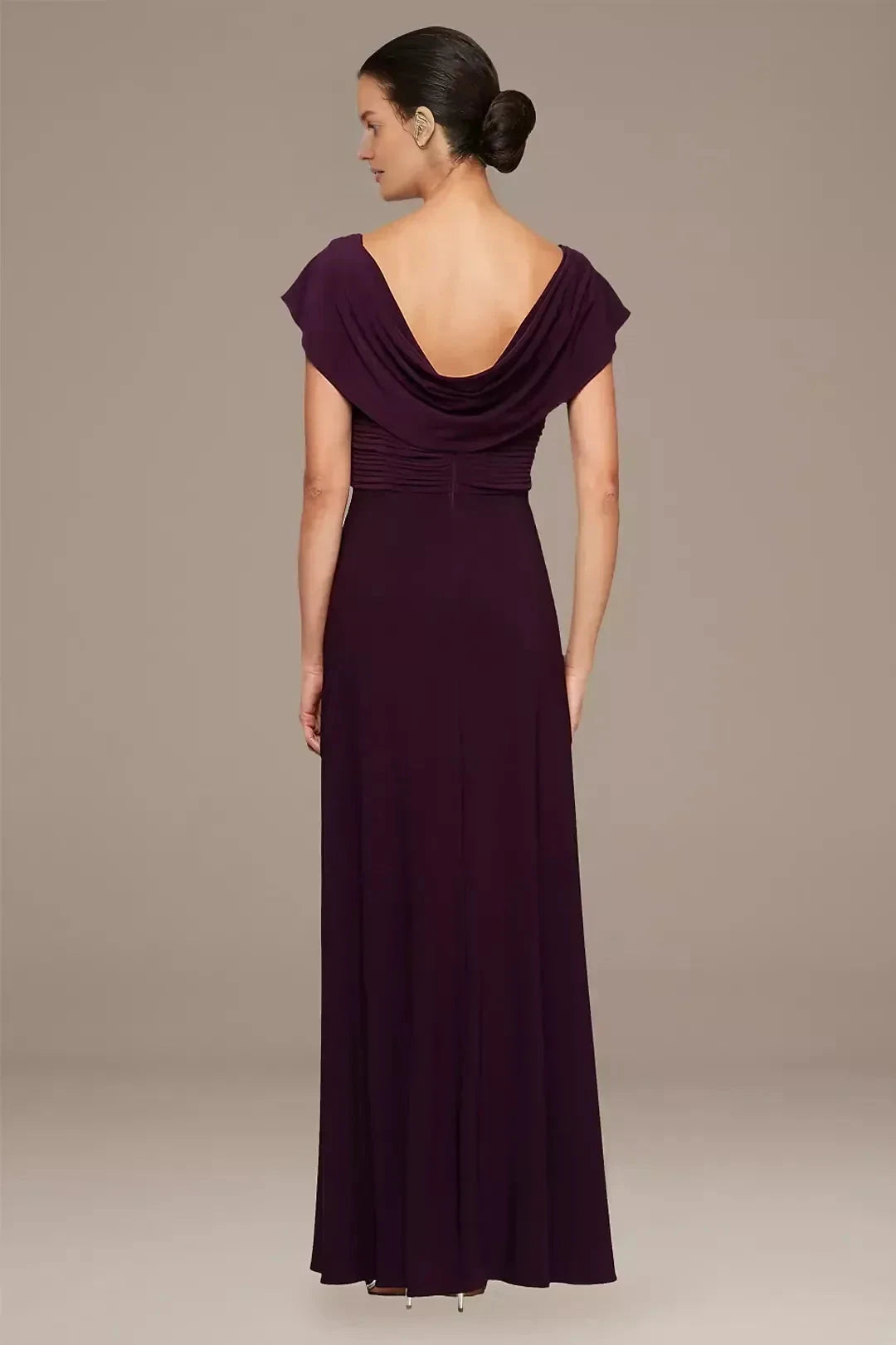 Polished A Line Cowl Neck Cap Sleeve Ruched Back Floor Length Mother of the Bride Dress by YiHuiw