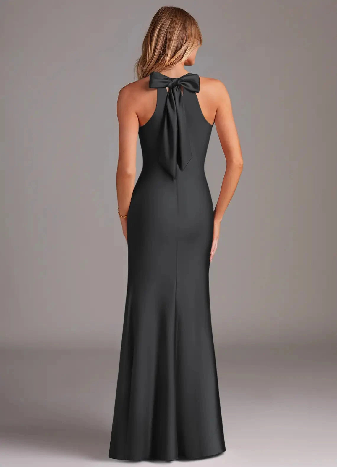 Polished Mermaid Halter Neck Sleeveless Bow Back Floor Length For Sale Evening Dress by YiHuiw