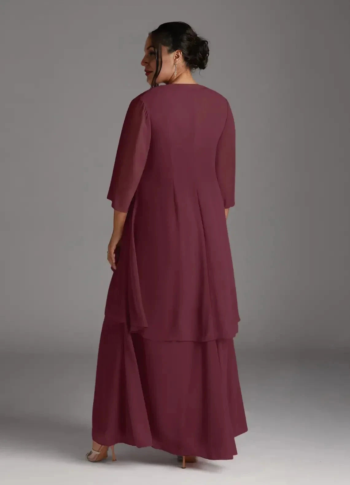 Polished Plus Size A Line V Neck Sleeveless Ruched Back Floor Length Mother of the Bride Dress with Chiffon Jacket by YiHuiw