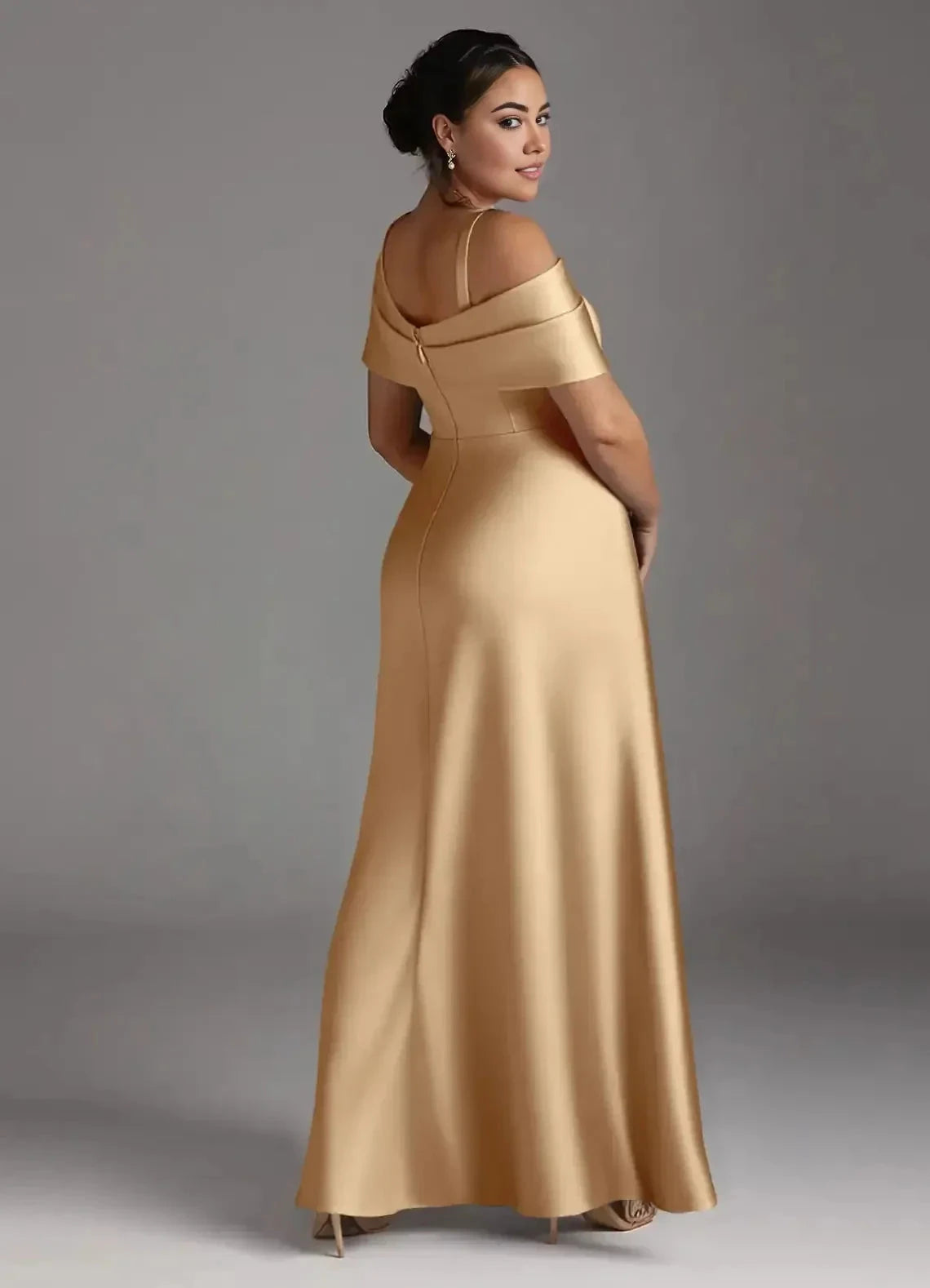 Polished Plus Size Sheath One Shoulder Cap Sleeve Zipper Back Floor Length Mother of the Bride Dress by YiHuiw