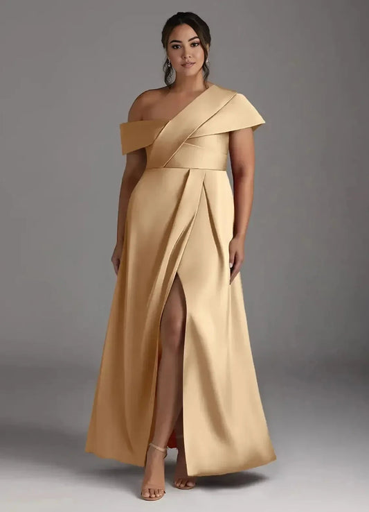 Polished Plus Size Sheath One Shoulder Cap Sleeve Zipper Back Floor Length Mother of the Bride Dress by YiHuiw