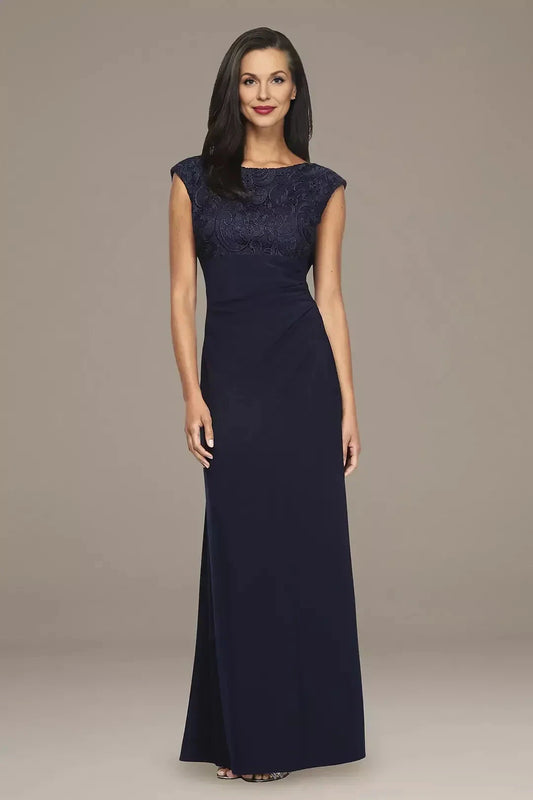 Polished Sheath Boat Neck Cap Sleeve Lace Back Floor Length Mother of the Bride Dress by YiHuiw