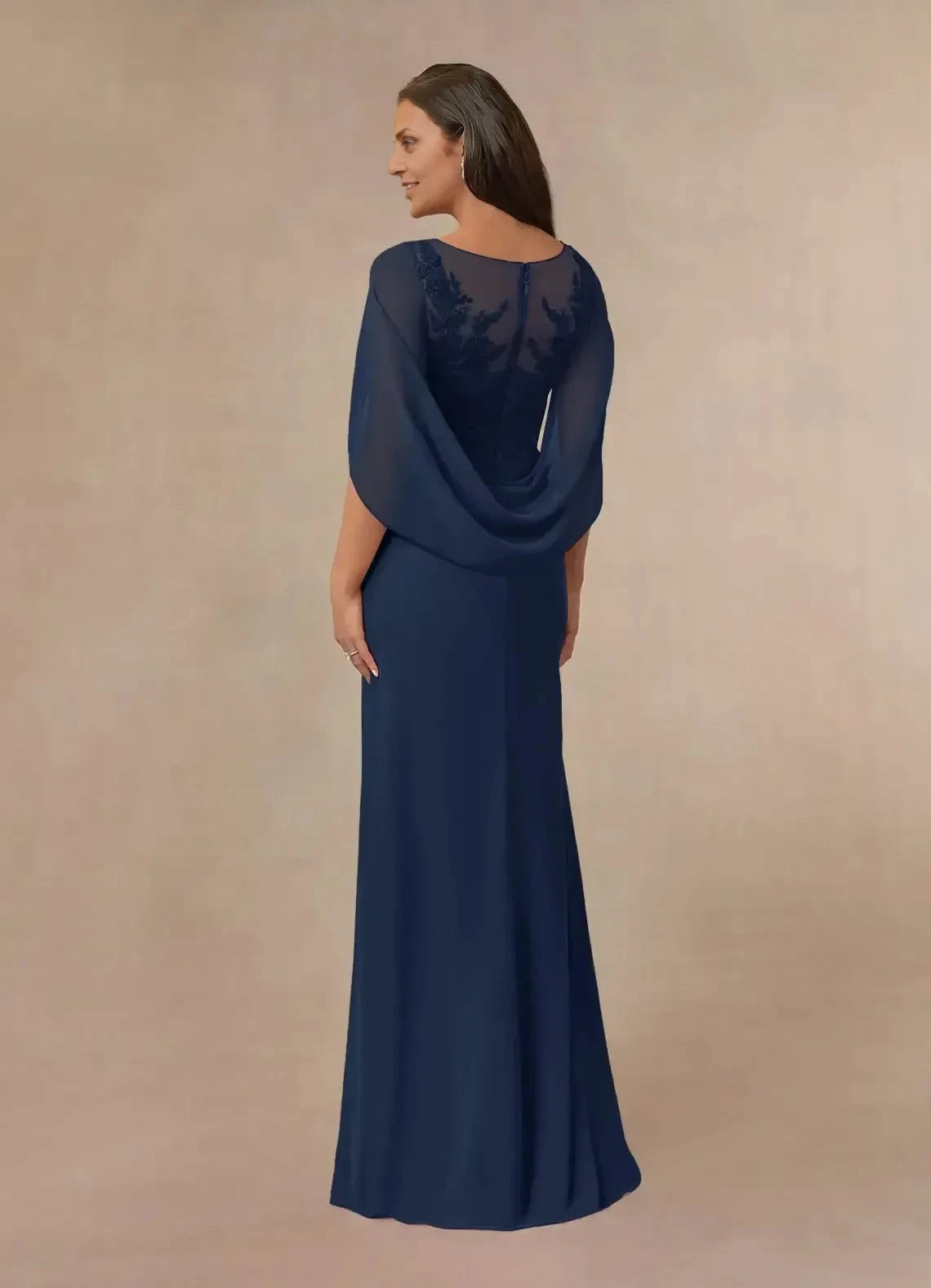Polished Sheath Boat Neck Cape Sleeve Lace Back Floor Length Mother of the Bride Dress by YiHuiw