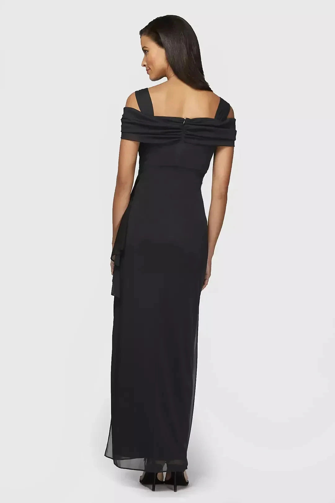 Polished Sheath Cold Shoulder Cap Sleeve Ruched Back Floor Length Mother of the Bride Dress by YiHuiw