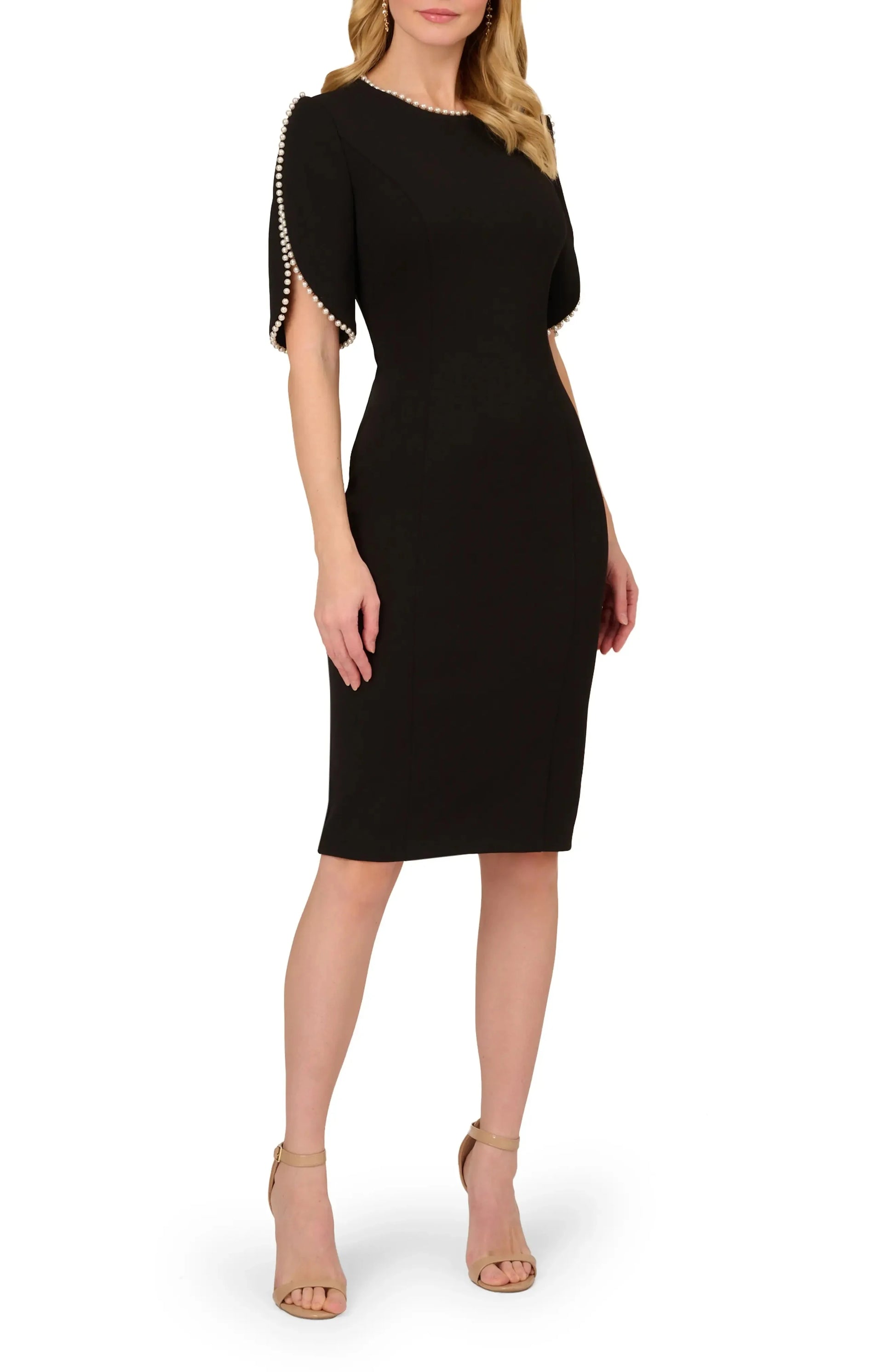 Polished Sheath Crew Neck Half Sleeve Button Back Knee Length For Ladies Evening Dress by YiHuiw