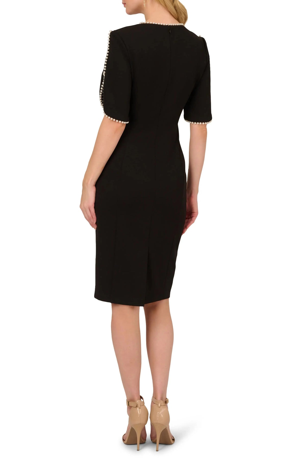 Polished Sheath Crew Neck Half Sleeve Button Back Knee Length For Ladies Evening Dress by YiHuiw