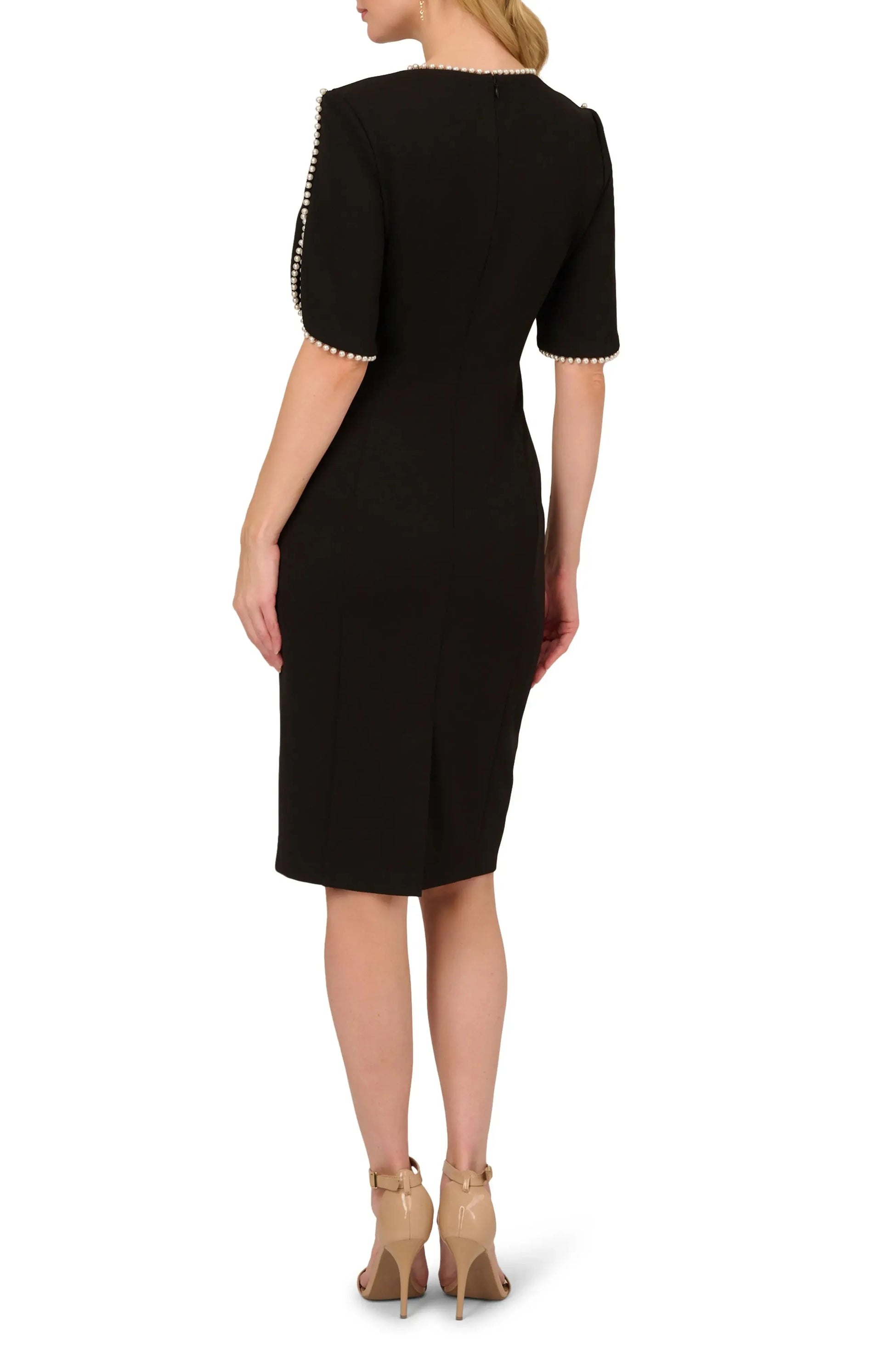 Polished Sheath Crew Neck Half Sleeve Button Back Knee Length For Ladies Evening Dress by YiHuiw