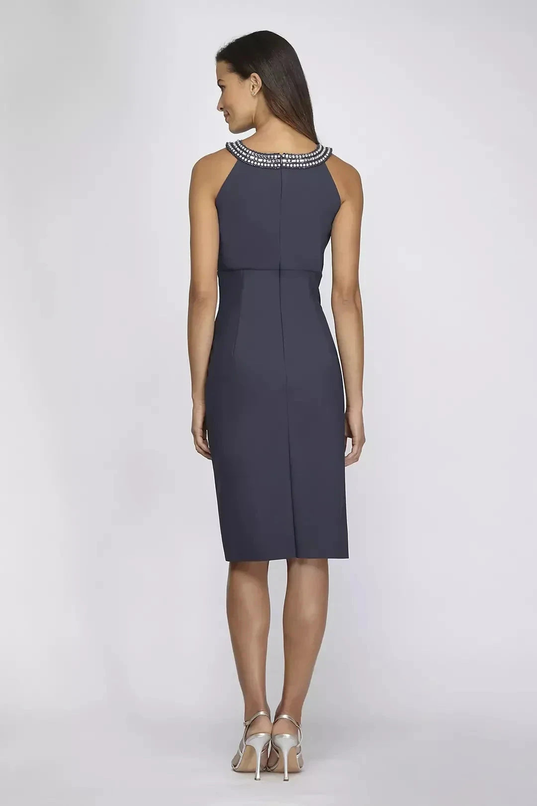 Polished Sheath Halter Neck Sleeveless Beaded Back Midi Length Mother of the Bride Dress by YiHuiw