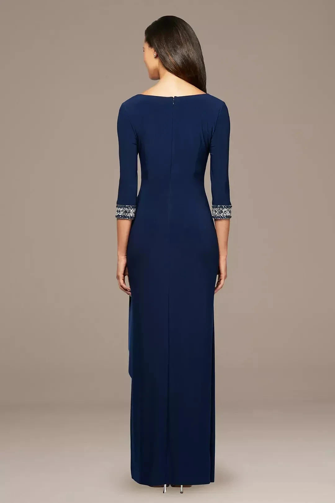 Polished Sheath Keyhole Neck Three Quarter Sleeve Beaded Cuff Back Floor Length Mother of the Bride Dress by YiHuiw
