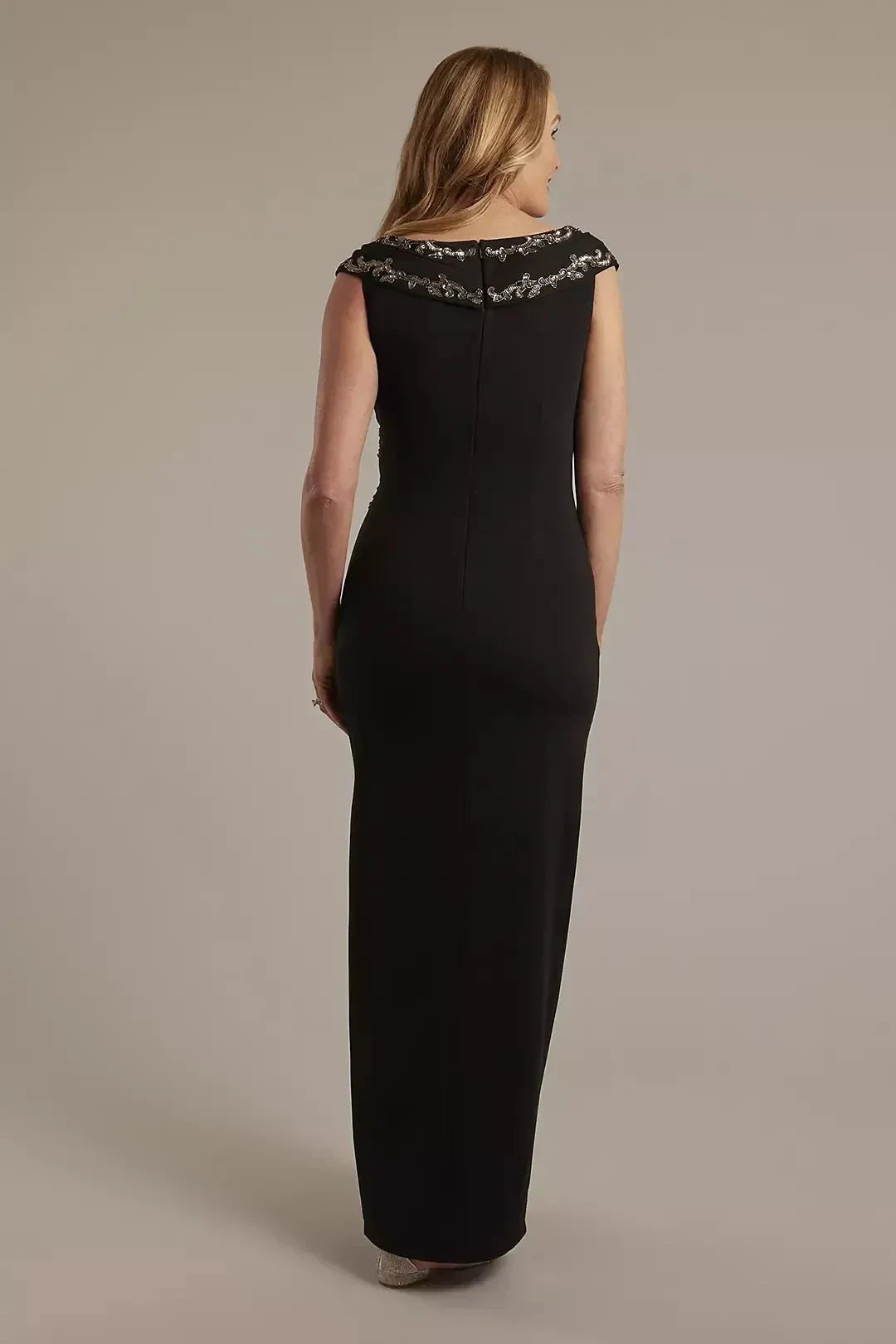 Polished Sheath V Neck Sleeveless Beaded Back Floor Length Mother of the Bride Dress by YiHuiw