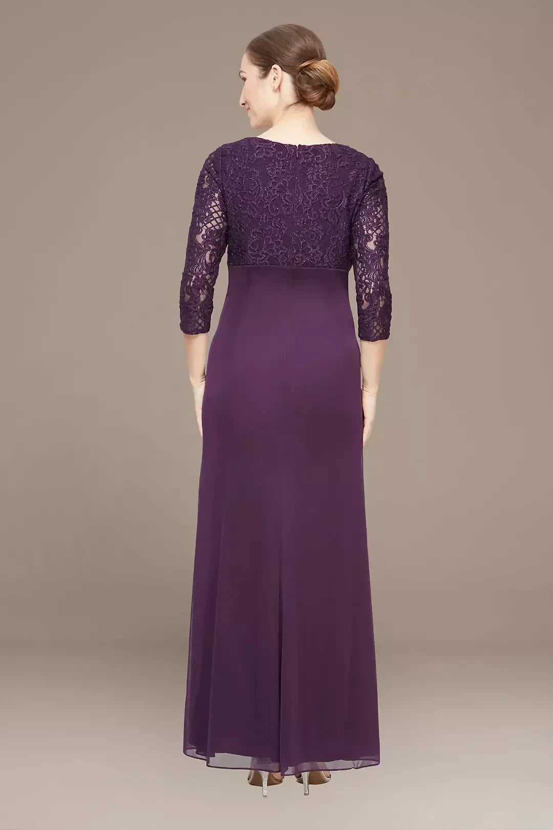 Polished Sheath V Neck Three Quarter Sleeve Lace Back Floor Length Mother of the Bride Dress by YiHuiw
