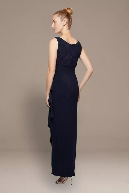 Polished Three Piece Scoop Neck Three Quarter Sleeve Lace Back Floor Length Mother of the Bride Dress by YiHuiw