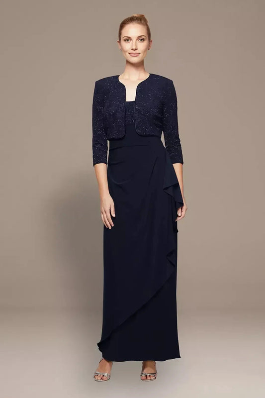 Polished Three Piece Scoop Neck Three Quarter Sleeve Lace Back Floor Length Mother of the Bride Dress by YiHuiw