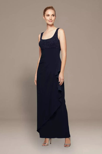 Polished Three Piece Scoop Neck Three Quarter Sleeve Lace Back Floor Length Mother of the Bride Dress by YiHuiw