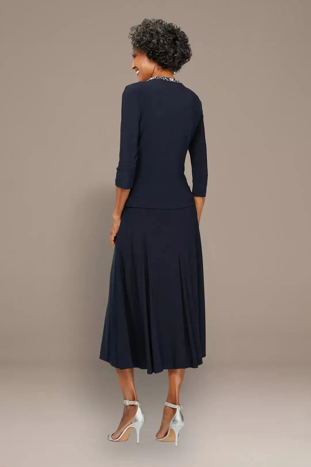 Polished Three Piece Scoop Neck Three Quarter Sleeve Plain Back Midi Length Mother of the Bride Dress by YiHuiw