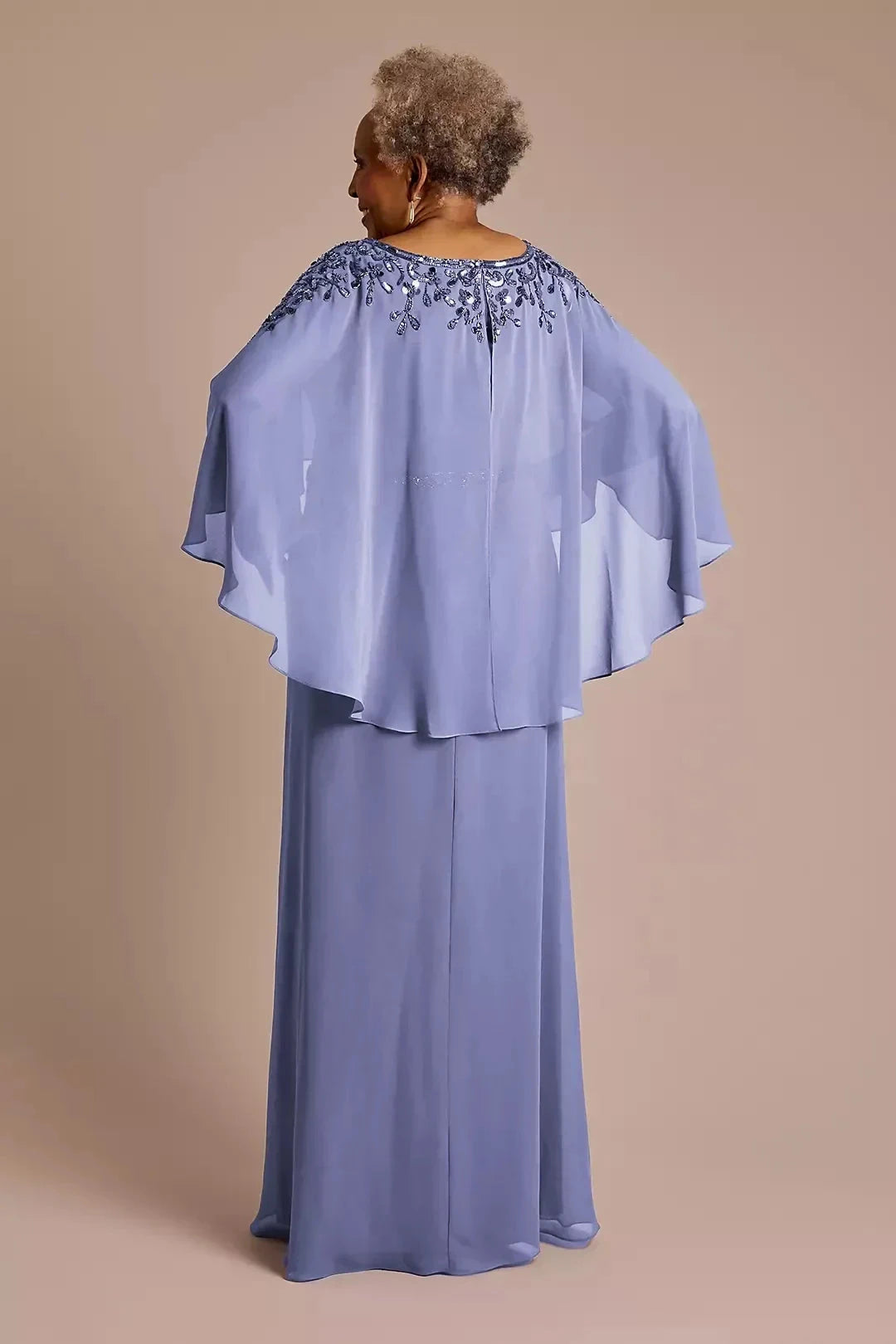 Polished Two Piece Crew Neck Cape Sleeve Beaded Back Floor Length Mother of the Bride Dress by YiHuiw
