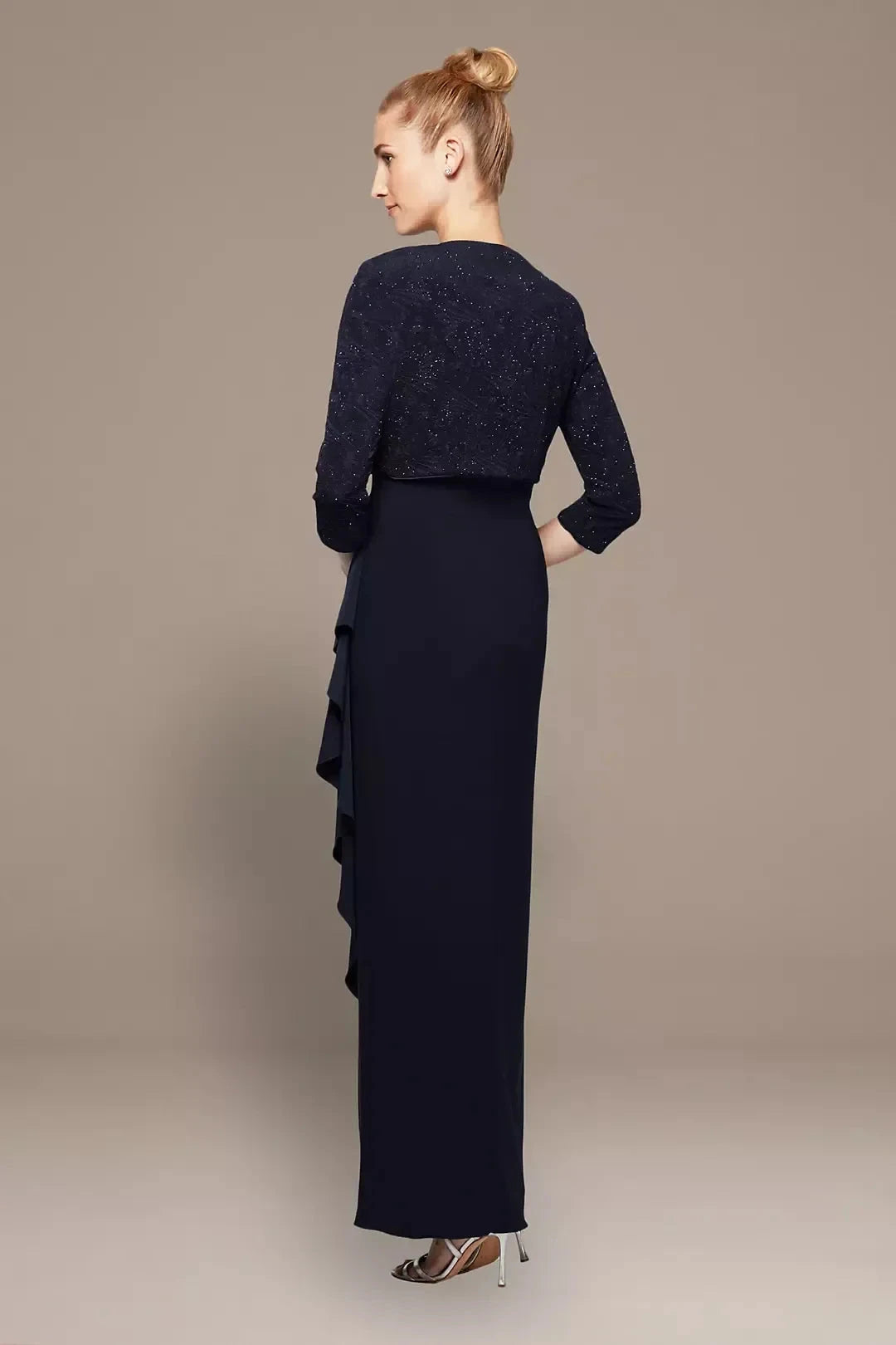 Polished Two Piece Scoop Neck Three Quarter Sleeve Plain Back Floor Length Mother of the Bride Dress by YiHuiw