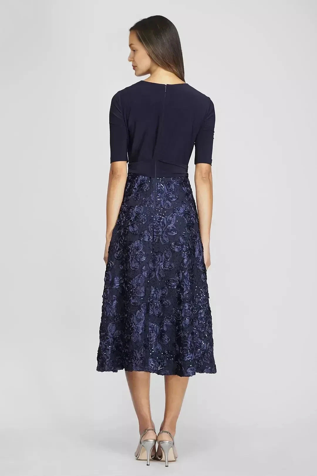 Polished Two Piece V Neck Three Quarter Sleeve Sequin Back Midi Length Mother of the Bride Dress by YiHuiw