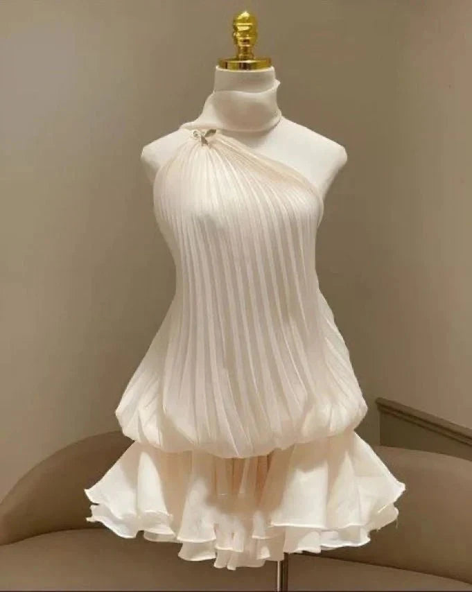 Pretty A line One Shoulder White Chiffon Formal Homecoming Dresses Short 21st Birthday Outfits Graduation Dress Mini Cocktail Dresses by YiHuiw