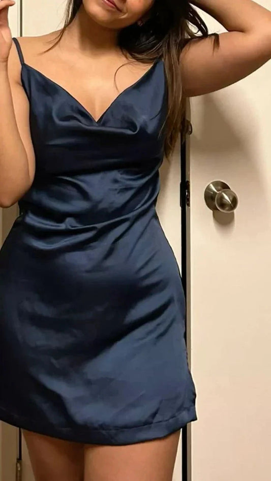 Pretty A line Spaghetti Straps Navy Blue Formal Homecoming Dresses Middle School Short 21st Birthday Outfits Graduation Dress Mini Cocktail Dresses by YiHuiw