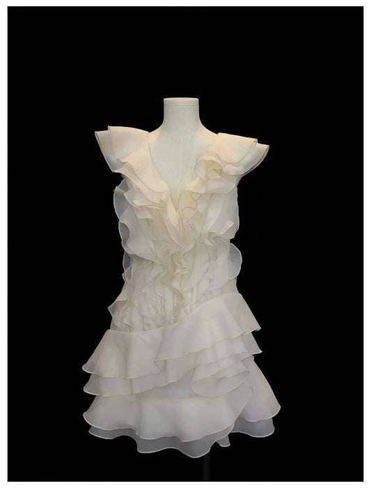 Pretty A line V Neck Ivory Chiffon Short Formal Homecoming Dresses Middle School Short 21st Birthday Outfits Graduation Dress Mini Cocktail Dresses by YiHuiw