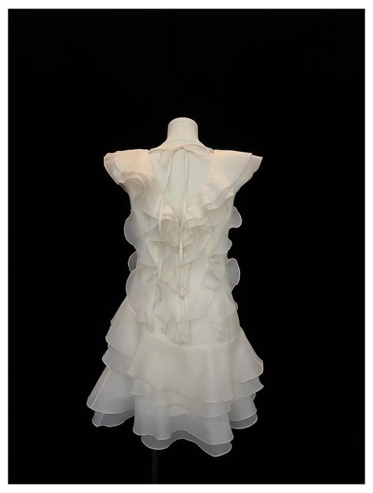 Pretty A line V Neck Ivory Chiffon Short Formal Homecoming Dresses Middle School Short 21st Birthday Outfits Graduation Dress Mini Cocktail Dresses by YiHuiw